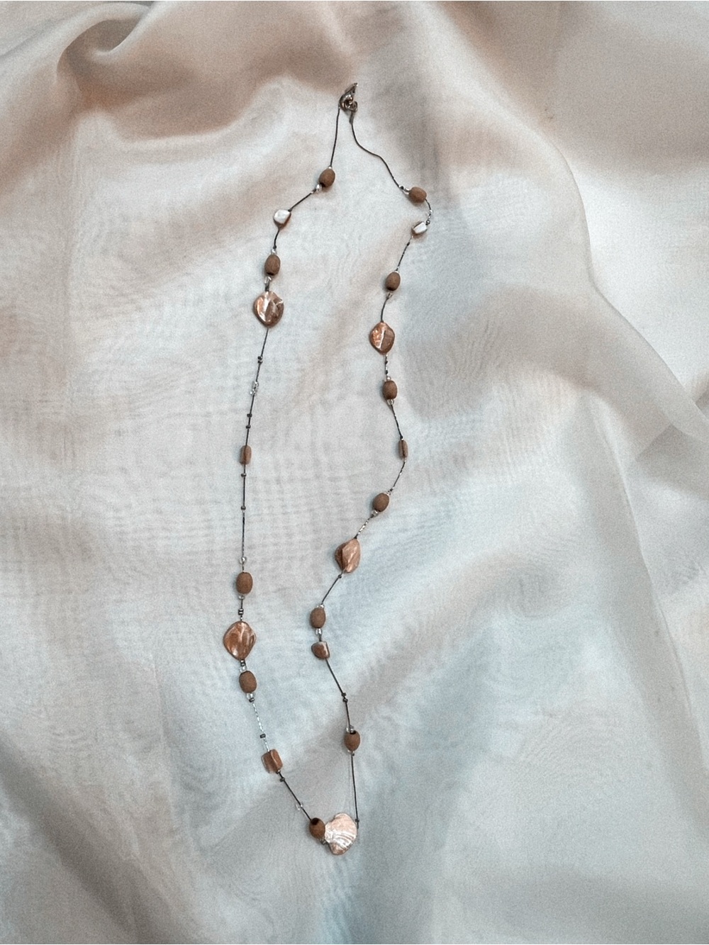 Mother of Pearl Shell & Wood Bead Layered Strand Necklace - Picture 4 of 5